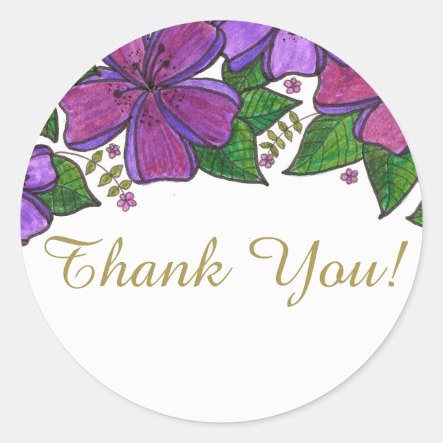 Adesivo Redondo Purple Floral Obrigado (Frente)