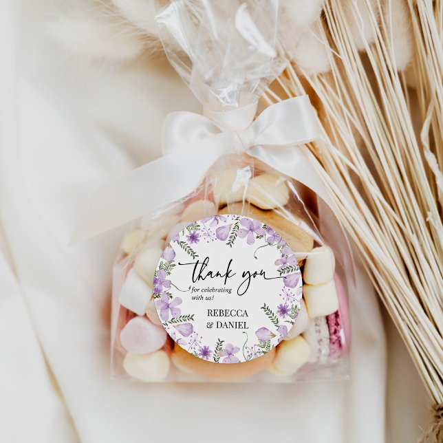 Adesivo Redondo Purple Floral Obrigado A Vestir Favor De Casamento (Criador carregado)