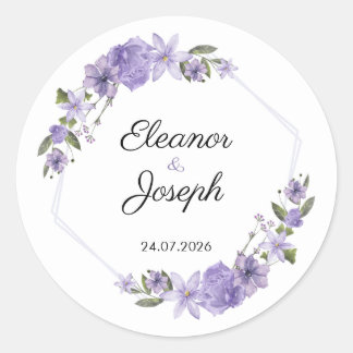 Adesivo Redondo Purple Floral Wedding Sticker Circle Label