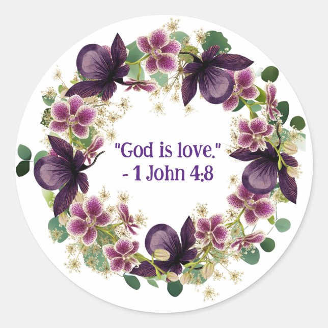Adesivo Redondo Purple Floral Wreath Christian Faith Expressão (Frente)