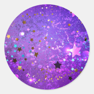 Adesivo Redondo Purple foil background with Stars