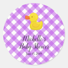 Adesivo Redondo Purple Gingham Rubber Duckie Baby Shower