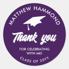 Adesivo Redondo Purple Graduating Class Thank You Grad Cap