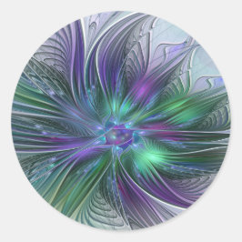 Adesivo Redondo Purple Green Flower Modern Abstract Art Fractal
