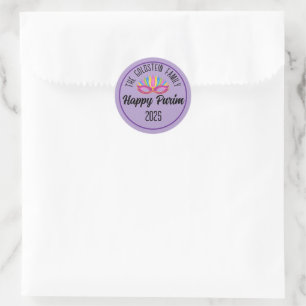 Adesivo Redondo Purple Happy Purim Family Name
