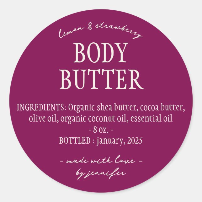 Adesivo Redondo Purple Homemade Body Butter Ingredients (Frente)