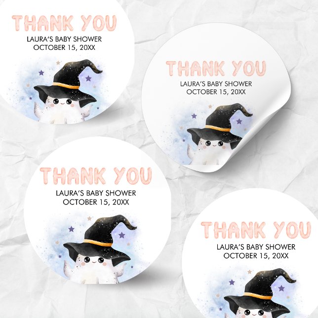 Adesivo Redondo Purple Little Boo Ghost Witch Baby Shower (Little Boo Halloween Baby Shower Round Sticker)