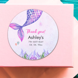 Adesivo Redondo Purple Mermaid Tail, Girl's Birthday 