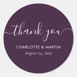 Adesivo Redondo Purple Modern Script Wedding Shower Thank You