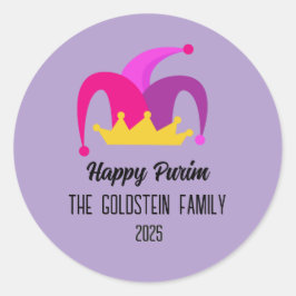 Adesivo Redondo Purple Purim Clowe Hat Family