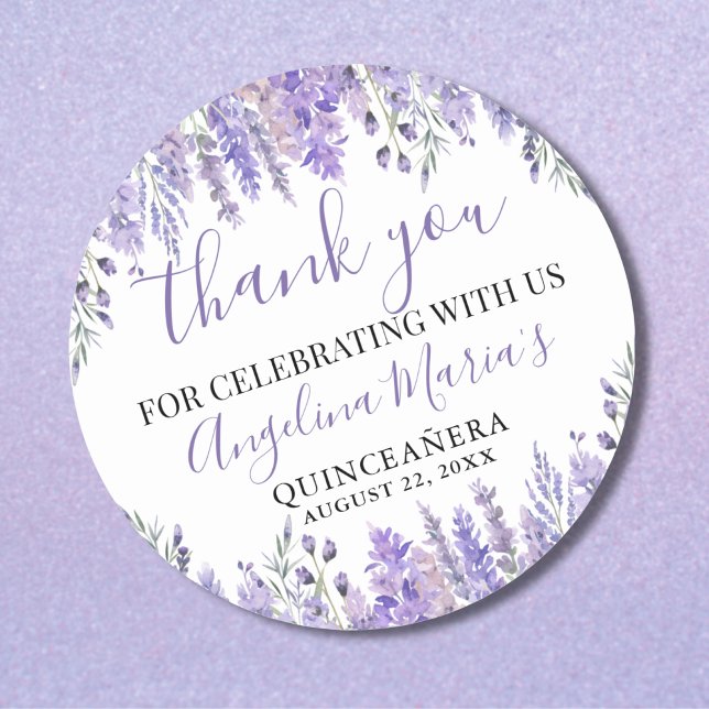 Adesivo Redondo Purple Quinceanera Obrigado (Purple Quinceanera Thank You Classic Round Sticker)
