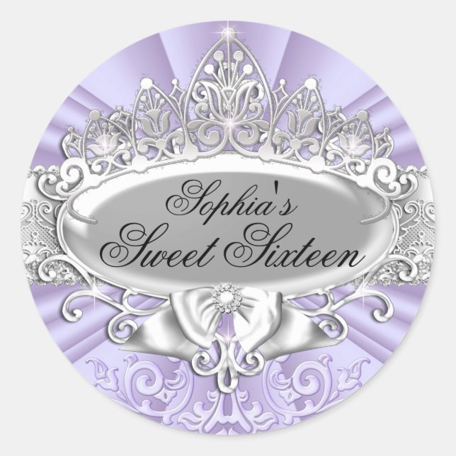 Adesivo Redondo Purple Tiara & Damask Sweet Six Sticker (Frente)