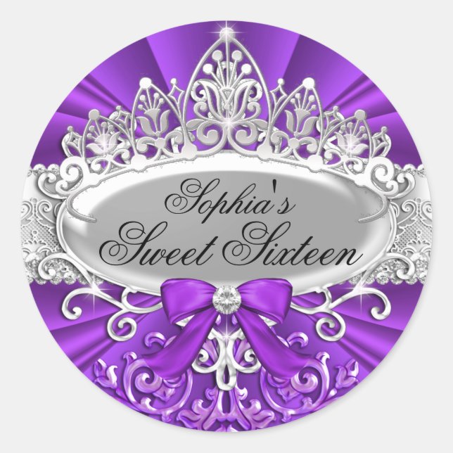 Adesivo Redondo Purple Tiara & Damask Sweet Six Sticker (Frente)