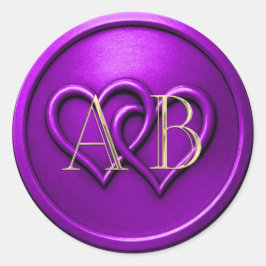 Adesivo Redondo Purple Two Hearts Intertwined Monogram Wedding