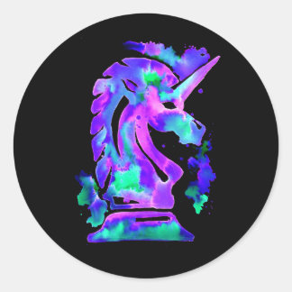 Adesivo Redondo Purple Unicorn Chess Knight