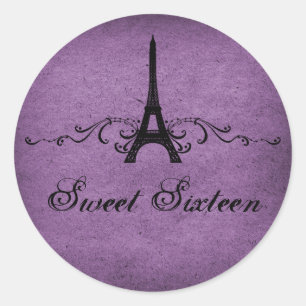 Adesivo Redondo Purple Vintage French Flourish Sweet 16 Stickers
