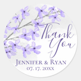 Adesivo Redondo Purple Watercolor Lilac Obrigado