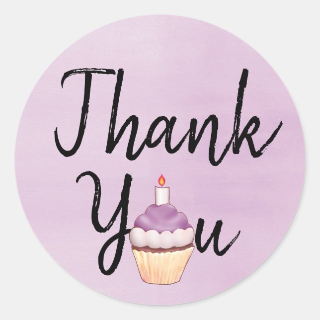 Adesivo Redondo Purple Watercolor Obrigado Cupcake (Frente)
