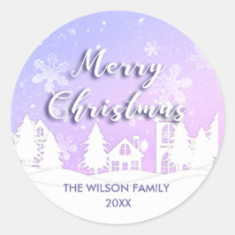 Adesivo Redondo Purple Winter Wonderland White SnowHouse Feriado
