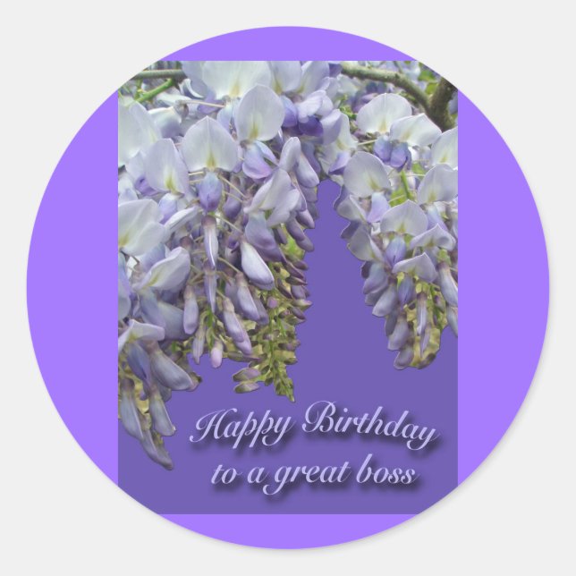 Adesivo Redondo Purple Wisteria Boss Happy Birthday Sticker (Frente)