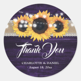 Adesivo Redondo Purple Wood Burlap Lace Sunflower Wedding