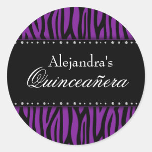 Adesivo Redondo Purple Zebra Diamantes Quinceanera