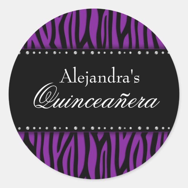 Adesivo Redondo Purple Zebra Diamantes Quinceanera (Frente)