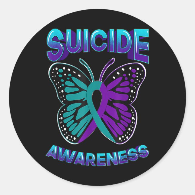 Adesivo Redondo Púrpura &amp; Teal do Guerreiro do Suicídio Sensib (Frente)