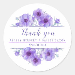 Adesivo Redondo Púrpura anêmona aquarela bengala bengala