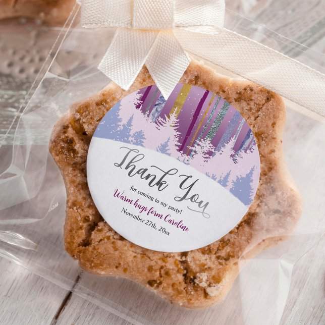 Adesivo Redondo Púrpura Azul de inverno com árvores de neve (Criador carregado)