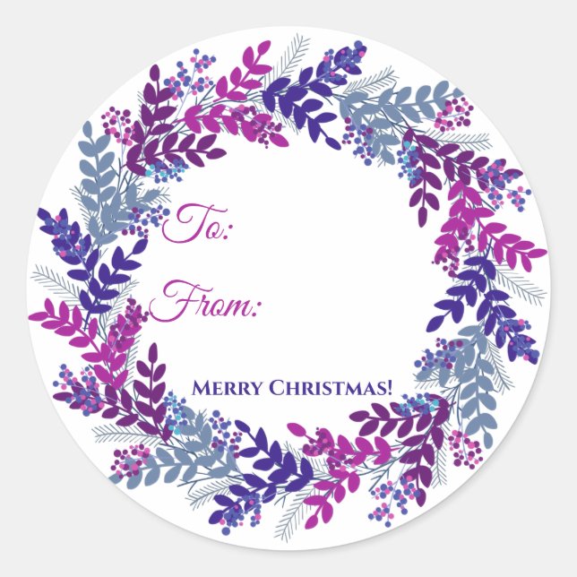 Adesivo Redondo Púrpura Berry Wreath Christmas Sticker (Frente)