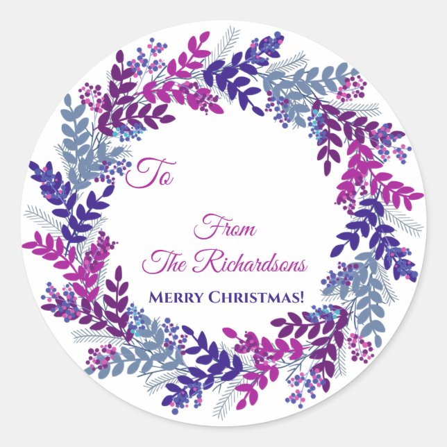 Adesivo Redondo Púrpura Berry Wreath Name (Frente)