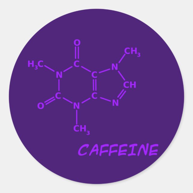 Adesivo Redondo Púrpura Cafeine Molecule Sticker (Frente)