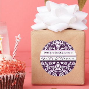 Adesivo Redondo Púrpura Damask Vintage Floral Wedes Favoritos