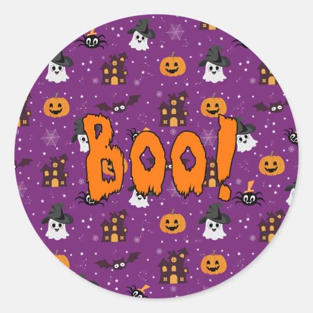 Adesivo Redondo Púrpura de Dia das Bruxas (Frente)