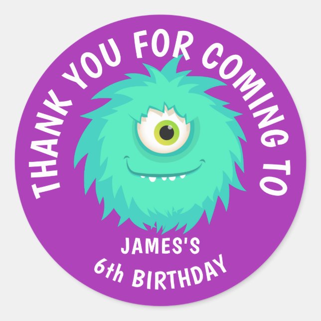 Adesivo Redondo Púrpura de Monstro de Furto (Frente)