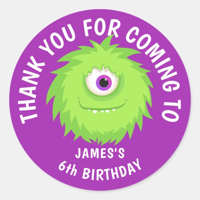Adesivo Redondo Púrpura de Monstro de Furto (Frente)