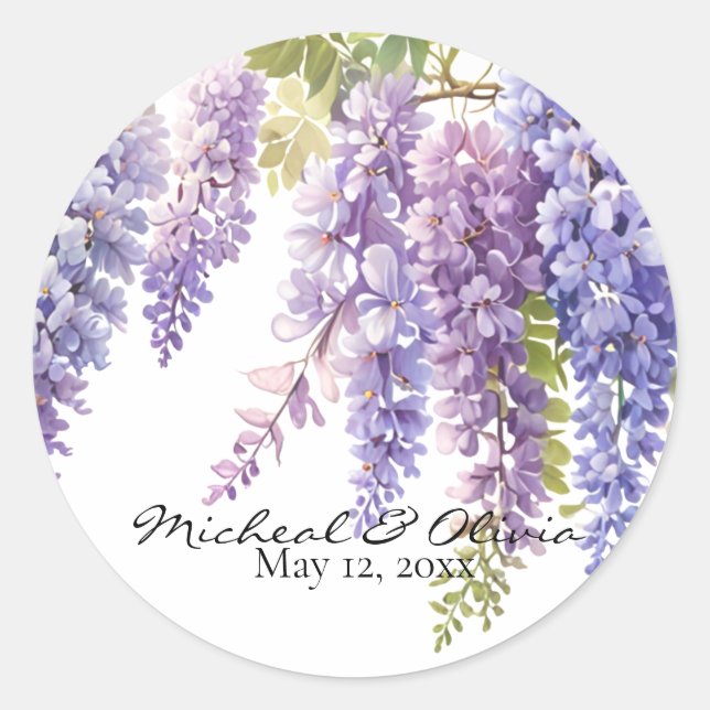 Adesivo Redondo Púrpura de persoanlização, wisteria de aquarela pú (Frente)
