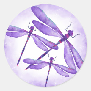 Adesivo Redondo Púrpura Dragonflies Party Favor Sticker