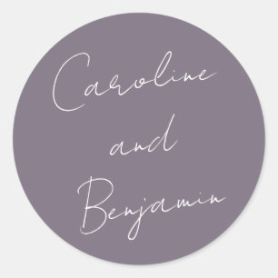 Adesivo Redondo Púrpura Dusta de Casamento com Escrita Manual Mode