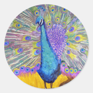 Adesivo Redondo Púrpura e azul de dança de pavão