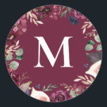 Adesivo Redondo Púrpura e cor-de-água rosa, cor-de-água floral ini<br><div class="desc">Design de comunhão inicial de cor d'água roxa e rosa. Parte de uma coleção.</div>