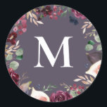 Adesivo Redondo Púrpura e cor-de-água rosa, cor-de-água floral ini<br><div class="desc">Design de comunhão inicial de cor d'água roxa e rosa. Parte de uma coleção.</div>