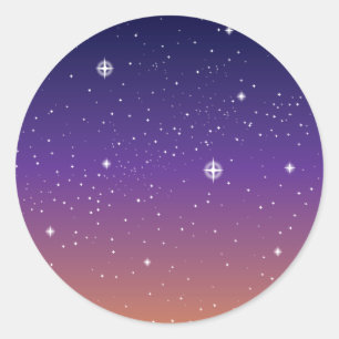 Adesivo Redondo Púrpura e Dourada Starry Sunset Sky