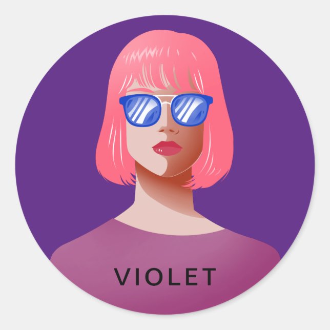 Adesivo Redondo Púrpura e mulher clássica (Frente)