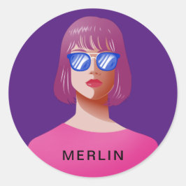 Adesivo Redondo Púrpura e mulher clássica