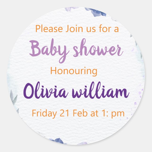 Adesivo Redondo Púrpura e pó Blue Baby Bloom (Frente)