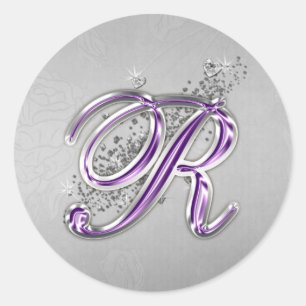 Adesivo Redondo Púrpura e sanfona Monograma-brilhante R Sticker