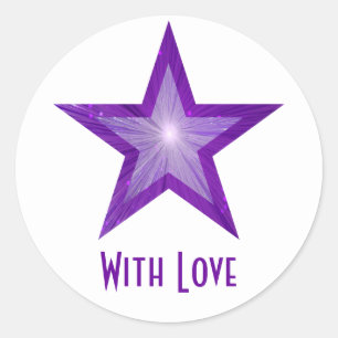 Adesivo Redondo Púrpura Estrela 'With Love', colante branco