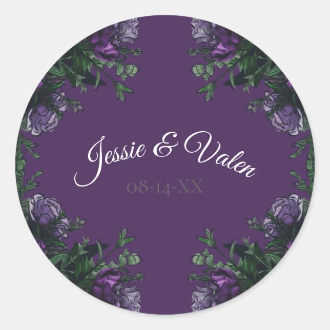 Adesivo Redondo Púrpura Floral Elegante Gótica (Frente)
